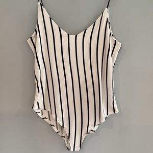 gaze Black/White Striped Bodysuit Size Large NWOT